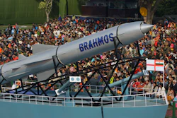 FILE -A Brahmos missile is displayed at the Republic Day parade rehearsal in New Delhi, India, Jan. 23, 2009. India on Thursday said it would ramp up its production of military equipment, including helicopters, tank engines, missiles and airborne early warning systems, to offset any potential shortfall from its main supplier Russia.