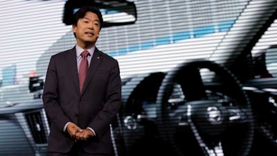 Nissan Motor Co. Executive Vice President Kunio Nakaguro speaks during Nissan's presentation of the media preview of the Tokyo Motor Show on Oct. 23, 2019, in Tokyo. Nissan is working with NASA on a new type of battery for electric vehicles that promises to charge quicker and be lighter yet safe, the Japanese automaker said Friday, April 8, 2022. Nakaguro said Nissan was extremely competitive in the game because the battery it’s developing promised to be “a game-changer.”