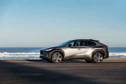This photo provided by Toyota shows the Toyota bZ4X SUV Battery-Electric Vehicle. The company on Tuesday, April 12, 2022 unveiled the battery-powered bZ4X small SUV, which starts at $42,000 and can go up to 252 miles (406 kilometers) per charge. The bZ4X, which will be sold globally, adds to the 38 electric vehicle models now on sale in the U.S., with more than 120 expected by 2025.