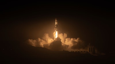 A SpaceX Falcon 9 rocket carrying National Reconnaissance Office mission (NROL-85) launches from Space Launch Complex-4 East at Vandenberg Space Force Base, Calif., on Sunday morning, April 17, 2022. NROL-85 is the first NRO mission to reuse a SpaceX rocket booster, and is the second Falcon 9 launch procured through the National Security Space Launch (NSSL) contract to launch from the Western Range. The Falcon 9's first stage booster returned and landed successfully at the California base's Landing Zone 4.
