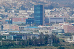 A general view of the Kaesong industrial complex is seen from the Dora Observation Post near the border village of Panmunjom which has separated the two Koreas since the Korean War, in Paju, north of Seoul, South Korea, Sept. 25, 2013. A fire erupted at the now-shuttered inter-Korean Kaesong industrial park in North Korea on Thursday, April 21, 2022, but it wasn't immediately clear if any South Korean property was damaged, officials said.
