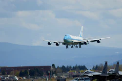 Air Force One with President Joe Biden arrives at Portland International Airport in Portland, Ore., Thursday, April 21, 2022.