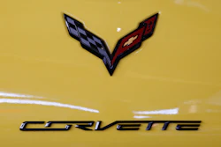 This is a the logo on the rear of a 2016 Corvette on display at the Pittsburgh International Auto Show in Pittsburgh, Feb. 11, 2016. General Motors says it will be offering an electrified Corvette as early as next year as it continues to strengthen its foothold in the electric vehicle market. President Mark Reuss said in a statement on LinkedIn on Monday, April 25, 2022 that the automaker will also offer a fully electric, Ultium-based Corvette in the future.