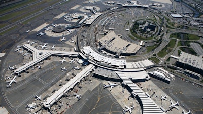 Planes are parked at terminals at Newark Liberty International Airport in Newark, N.J., Sept. 8, 2008. In January 2019, Newark Liberty International Airport halted all landings and diverted planes for over an hour after a potential drone sighting nearby. The Biden administration is calling on Congress to expand authority for the federal and local governments to take action to counter the nefarious use of drones in the U.S.