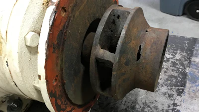 This impeller suffered from erosion caused by high levels of sand pumping through it.