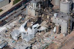 Part of the Didion Milling Plant in Cambria, Wis., lies in ruins following an explosion in this June 1, 2017 photo,. A federal grand jury has charged a milling company with fraud and conspiracy in connection with the explosion that killed five workers in 2017. Court records indicate the grand jury indictment was announced Thursday, May 12, 2022, against Didion Milling Inc. and company leaders.