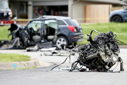 The scene of a fatality car crash, June 2, 2021, in Tulsa, Okla. Nearly 43,000 people were killed on U.S. roads last year, the highest number in 16 years as Americans returned to the highways after the pandemic forced many to stay at home. The 10.5% jump over 2020 numbers was the largest percentage increase since the National Highway Traffic Safety Administration began its fatality data collection system in 1975.