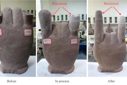 The test specimen of a Buddha hand was provided by Dazu Rock Carvings, a UNESCO World Heritage Site in China. Repair work using biocement was done at Chongqing University, China, by Dr. Yang Yang. The biocement solution is colorless, allowing restoration works to maintain the carving’s original color.