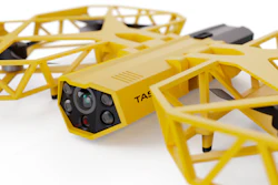 This photo provided by Axon Enterprise depicts a conceptual design through a computer-generated rendering of a taser drone. Taser developer Axon says it is working to build drones armed with the electric stunning weapons that could fly in schools and “help prevent the next Uvalde, Sandy Hook, or Columbine.” But its own technology advisers quickly panned the idea as a dangerous fantasy.