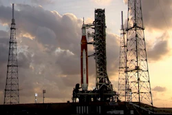 In this photo provided by NASA, NASA’s Space Launch System rocket and Orion crew capsule are seen on the launch pad at Launch Complex 39B at the Kennedy Space Center in Cape Canaveral, Fla., on Monday, June 20, 2022. NASA fueled the rocket for the first time on Monday and completed a countdown test despite a fuel line leak.