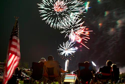 Spectators watch as fireworks explode overhead during the Fourth of July celebration at Pioneer Park, on July 4, 2013, in Prescott, Ariz. The skies over a scattering of Western cities will stay dark for the third consecutive Fourth of July in 2022 as some big fireworks displays are canceled again, this time for pandemic related supply chain or staffing problems, or fire concerns amid dry weather. The city of Phoenix cited supply chain issues in canceling its three major Independence Day fireworks shows.
