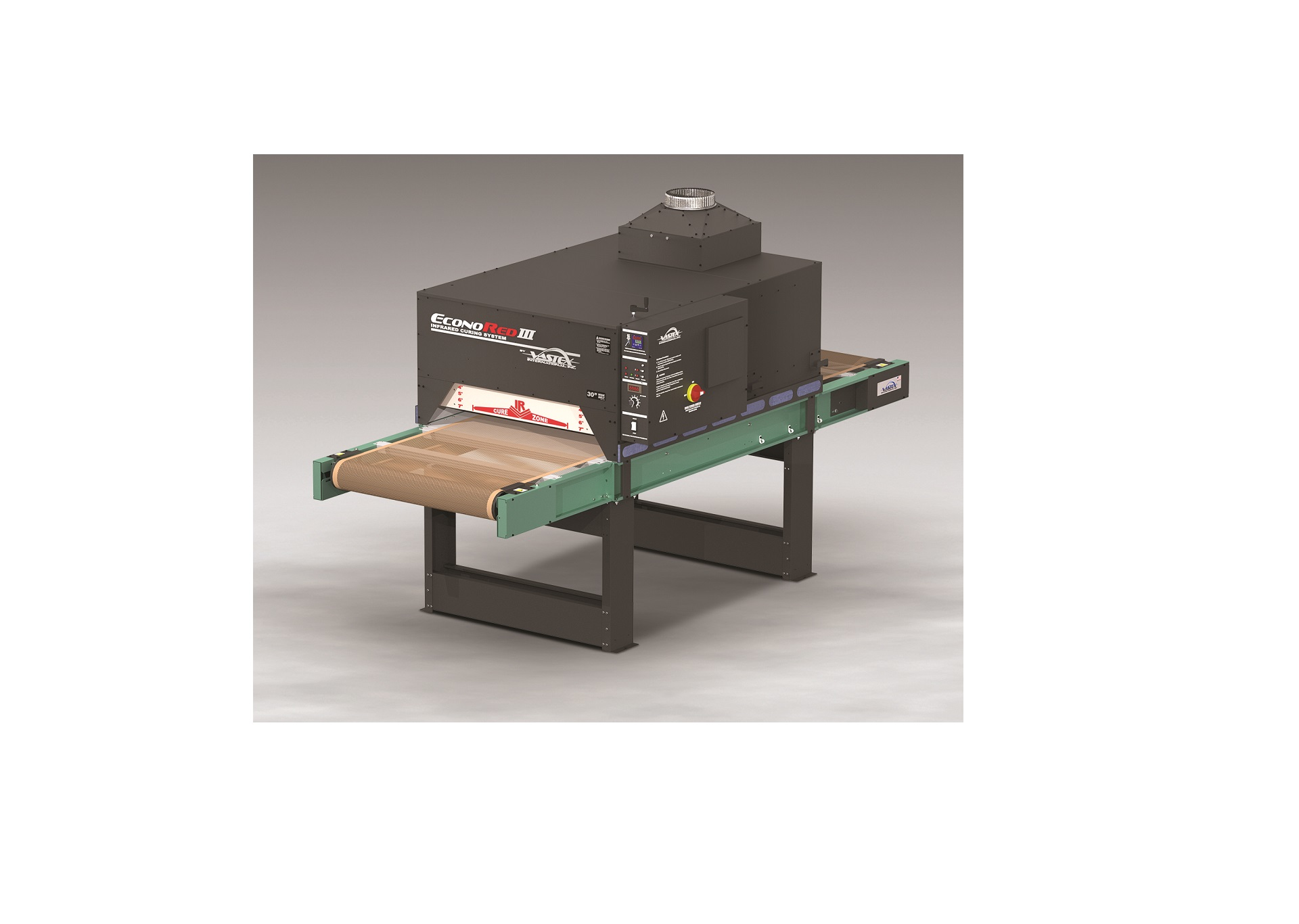 An EconoRed ER-III-30 high-capacity oven with a 30-inch wide conveyor belt cures composites, thermoset plastics, adhesives, epoxies and related materials at high rates.