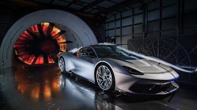 Aerodynamic test on the electric hypercar Automobili Pininfarina Battista.