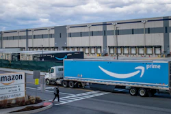 A truck arrives at an Amazon warehouse, Staten Island, N.Y., April 1, 2022.