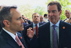 Braidy Industries Inc. CEO Craig Bouchard, right, and then-Republican Kentucky Gov. Matt Bevin speak with reporters in Wurtland, Ky., on April 26, 2017. Braidy Industries still needs to raise $500 million to build a long-promised $1.7 billion aluminum plant in Appalachia, a top company executive told Kentucky lawmakers on Tuesday, July 19, 2022.