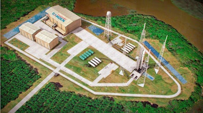 This artist's sketch provided by Spaceport Camden shows the launch pad complex of the proposed Spaceport Camden in Camden County, Ga. The owner of a large industrial site on the Georgia coast said Thursday, July 21, 2022, it has ended a longstanding agreement to sell the property to a county government that has worked for years toward using the land to built a launch pad for commercial rockets.