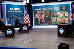 President Joe Biden speaks virtually during an event in the South Court Auditorium on the White House complex in Washington, Monday, July 25, 2022. Biden, who continues to recover from his coronavirus infection, spoke virtually with business executives and labor leaders to discuss the Chips Act, a proposal to bolster domestic manufacturing.
