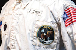 This photo provided on Tuesday, July 26, 2022, by Sotheby's, shows a jacket worn by astronaut Edwin 'Buzz' Aldrin on the historic first mission to the moon's surface in 1969, which sold for nearly $2.8 million at auction.