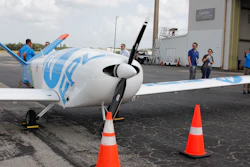 Florida Power and Light unveils its new fixed-wing drone designed to fly into tropical storm force winds to help expedite power restoration, Wednesday, Aug. 10, 2022, West Palm Beach, Fla. The company says a drone of this scale is the first of its kind to be used outside of an FAA test site for research and development. The drone, named FPLAir One, resembles a small plane that is remotely operated, allowing the company to scan and capture visuals for up to 1,000 miles on a single flight.
