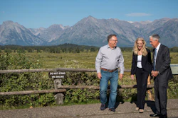Federal Reserve Chair Jerome Powell, right, with with Fed Vice Chair Lael Brainard, center, and Federal Reserve Bank of New York President and CEO John Williams, Grand Teton National Park, Aug. 26, 2022.