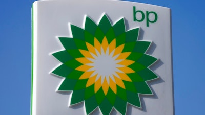 A BP logo is seen at a petrol station in London, Tuesday, March 8, 2022.