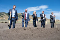 From left to right: Congressman Blake Moore; Governor Spencer Cox; Wendy Williams; Chris Ellerhorst, vice president, Kuiper Program, United Launch Alliance; John Slaughter, senior director, Commercial Programs, Northrop Grumman.