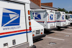 U.S. Postal Service mail trucks, Indianapolis, Aug. 2019.