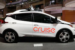 In this Jan. 16, 2019, file photo, Cruise AV, General Motor's autonomous electric Bolt EV is displayed in Detroit. An autonomous vehicle run by Cruise LLC got into a wreck while making a left turn, causing the company to update software and recall 80 vehicles. The San Francisco-based unit of General Motors says the crash happened June 3, 2022. The company says it filed recall paperwork at the request of federal safety regulators and to be transparent with the public.