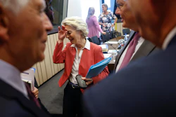 European Commission President Ursula von der Leyen gather with EU commissioners prof to a meeting at the European Parliament in Strasbourg, eastern France, Tuesday, Sept. 13, 2022.