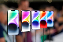 New iPhone 14 models on display at an Apple event on the campus of Apple's headquarters in Cupertino, Calif., Sept. 7, 2022. Apple Inc. will manufacture its latest iPhone 14 in India, the company said on Monday, as it seeks to curb its production in China.