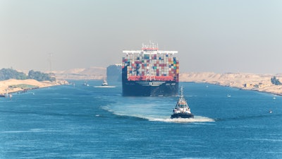 The cargo ship MSC Maya in the Suez Canal, Ismailia, Egypt, Nov. 2017.