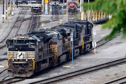 Norfolk Southern locomotives are moved in the Conway Terminal in Conway, Pa., Thursday, Sept. 15, 2022.