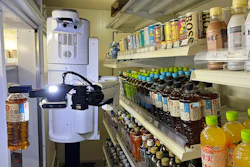 The robot can restock shelves with up to 1,000 bottles and cans a day.