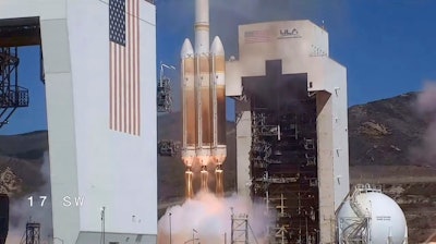 In this photo released by United Launch Alliance, a classified satellite for the U.S. National Reconnaissance Office is launched into orbit aboard a United Launch Alliance Delta 4 Heavy rocket on Saturday, Sept. 24, 2022, at Vandenberg Space Force Base in California's Santa Barbara County.