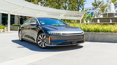 This photo provided by Edmunds shows the 2022 Lucid Air, a luxury electric sedan with an EPA-estimated range of up to 520 miles.