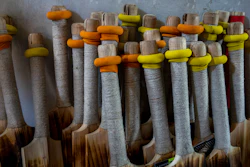 Finished cricket bats are seen inside a factory in Sangam, south of Srinagar, Indian controlled Kashmir, Sept. 22, 2022.