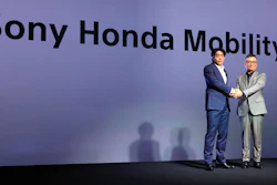Izumi Kawanishi, left, the Sony executive who became Chief Operating Officer at Sony Mobility and Chief Executive Yasuhide Mizuno pose for a photo during a news conference in Tokyo Thursday, Oct. 13, 2022.