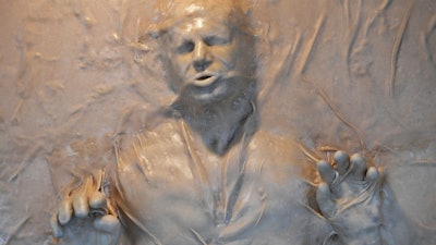 A sculpture of 'Star Wars' character Han Solo made entirely of bread, One House Bakery, Benicia, Calif., Oct. 16, 2022.