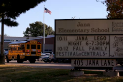 A school bus arrives at Jana Elementary School on Monday, Oct. 17, 2022 in Florissant, Mo.