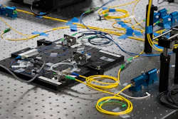 Devices like this experimental apparatus can produce pairs of photons that are linked, or 'entangled.'
