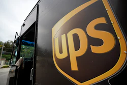 The UPS logo is displayed on the side of a delivery truck in Mount Lebanon, Pa., Sept. 21, 2021.