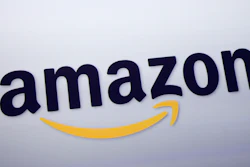 The Amazon logo is displayed at a news conference in New York on Sept. 28, 2011.