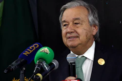 U.N. Secretary-General Antonio Guterres gives a press conference with Prime Minister of Pakistan Muhammad Shehbaz Sharifat the 2022 United Nations climate conference, COP27, in the Red Sea resort of Sharm el-Sheikh, South Sinai, Egypt, Monday, Nov. 7, 2022.