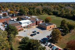 This aerial photo shows Jana Elementary School, in the Hazelwood School District, on Oct. 17, 2022, in Florissant, Mo.