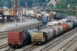 Freight cars at the Norfolk Southern Conway Terminal in Conway, Pa., Sept. 15, 2022.