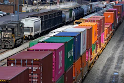 Freight train cars and containers at Norfolk Southern Railroad's Conway Yard in Conway, Pa., April 2, 2021.