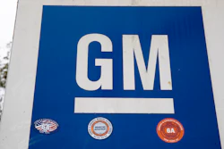 This Oct. 16, 2019, file photo shows a sign at a General Motors facility in Langhorne, Pa.