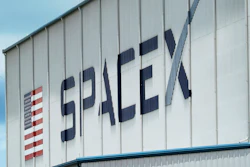 The SpaceX logo is displayed on a building, Tuesday, May 26, 2020, at the Kennedy Space Center in Cape Canaveral, Fla.