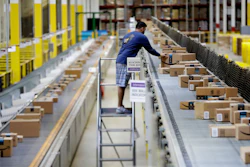 An Amazon employee at a fulfillment center in Robbinsville Township, N.J., Aug. 1, 2017.
