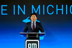 Kim Dong-Myung, LG Energy Solution Head of Advanced Automotive Battery Division (EVP), speaks during a news conference in Lansing, Mich., Tuesday, Jan. 25, 2022.